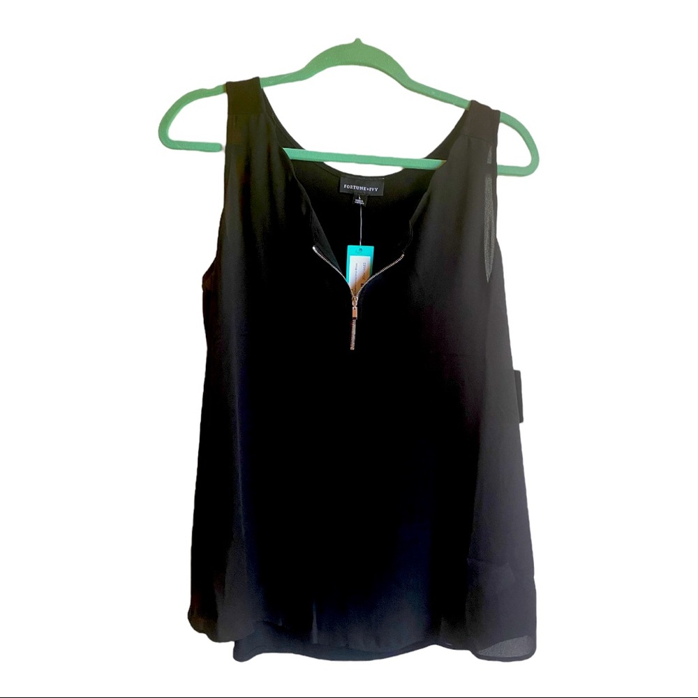 NWT FORTUNE + IVY Black Scallop Detail Blouse Size Large